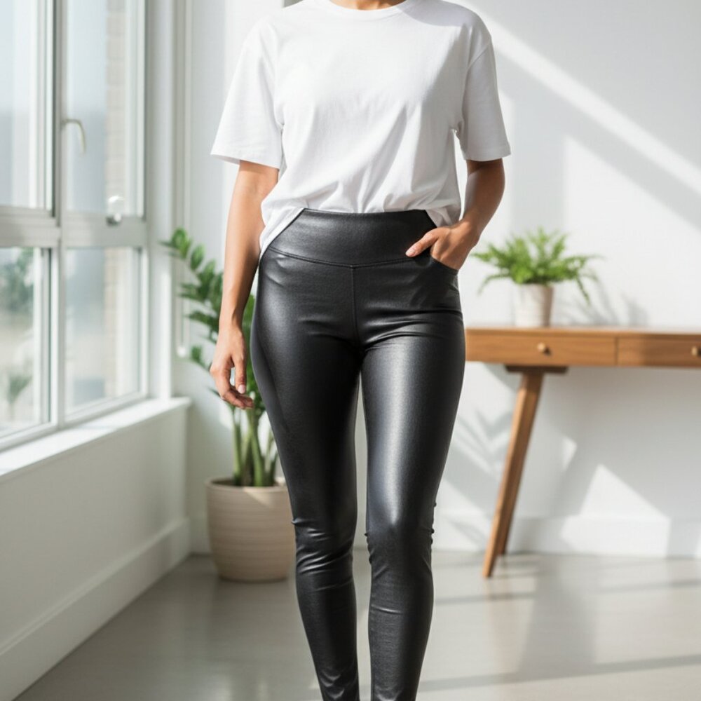 Spanx Faux Leather High-Waisted Leggings 3X Black Stretchy Slimming